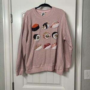 QUEEN OF SPARKLES Pink Sushi Embroidered Sweater